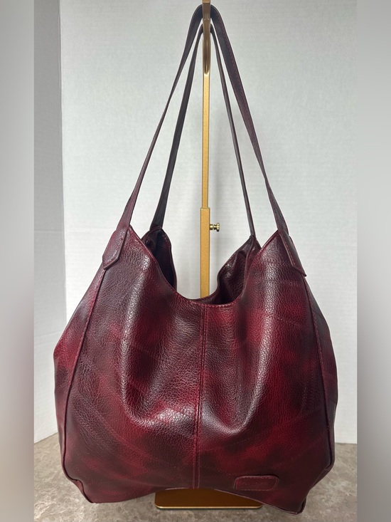 Jingpin Handbags - Burgundy Patchwork Hobo Bag Slouchy Vegan Leather Shoulder Purse Y2K Goth Grunge